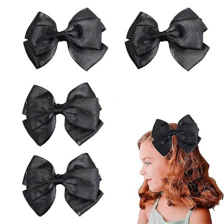 4 st Slöjbandshårspännen för flickor Svart Grosgrain Ribbon Boutique Alligator Clips Hårtillbehör för flickor Tonåringar Småbarn Barn