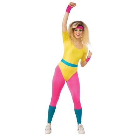 Bristol Novelty Aerobic Pige Kostume til Kvinder M Gul/Pink/Blå Gul/Pink/Blå Yellow/Pink/Blue M