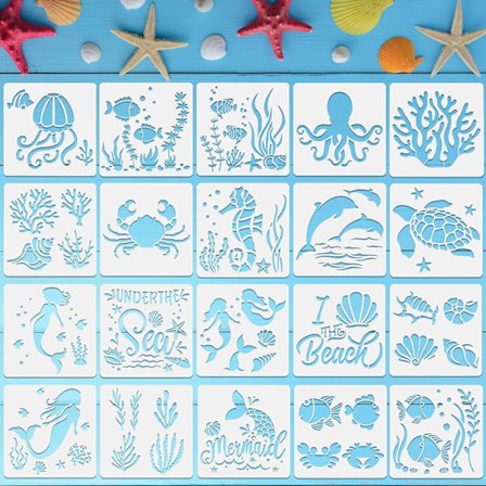 20 stk. Havdyr Skabeloner Hav Maling Skabeloner Genanvendelige Havdyr Maling Skabeloner til DIY Håndværk Scrapbooking Træ Maling