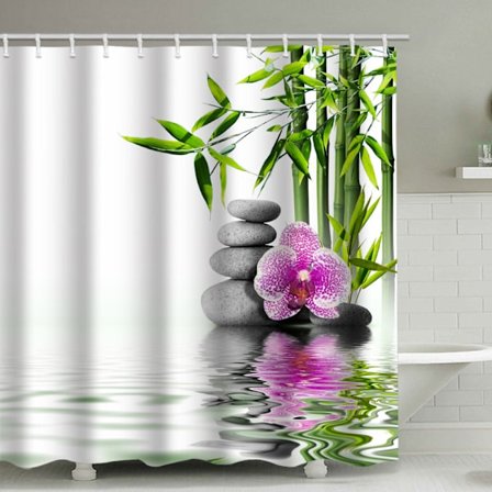 Bambus Pebble Duschdraperi, med 12 plastkrokar