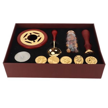 Voksforseglingsstempelsett med skje, voksforseglingsvarmer, 5 utskiftbare stempelhoder, voksforseglingssett for konvoluttinvitasjon