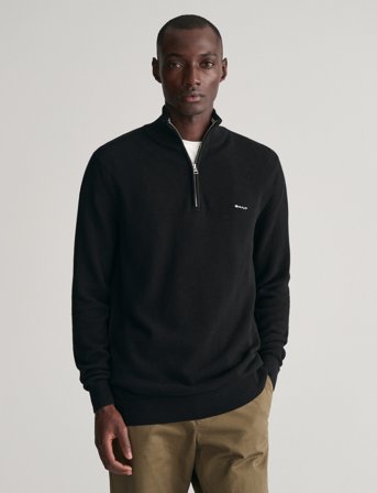 GANT Cotton Pique Half Zip - Black - XXXL