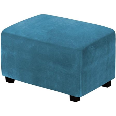 (Peacock Blue) Stretch Pouf Covers Velvet Ottoman Cover Rectangle