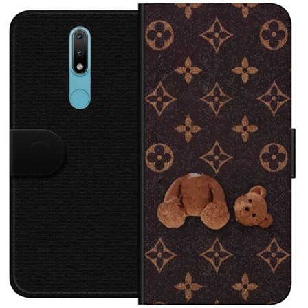 Kompatibelt Plånboksfodral till Nokia Nokia 2.4 Grafiskt monogrammönster med en stiliserad nalle i konstnärlig stil