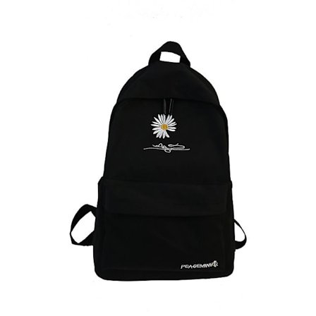 Rygsæk med høj kapacitet Ensfarvet Pige Skole tasker Til Teenage Skole taske Nylon Daisy Print taske(Sort)