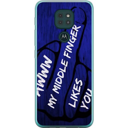 Kompatibelt Mobildeksel til Motorola Moto G9 Play Mørk typografisk illustrasjon med hjerteform og budskap om vennskap mot dyp blå tretekstur