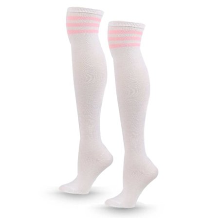 Stribet knæ sokker hvide pink striber - høj sokker