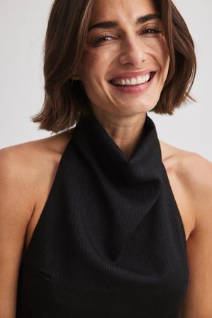 NA-KD Crop top à col montant - Top dos nue - Noir - EU 44