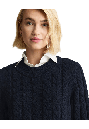 Newhouse Kabelstickad Tröja Mandy Tröjor Dam Blå XL