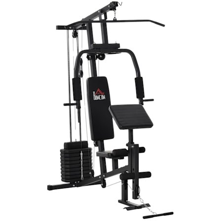 Gym Multigym Fitnessutrustning Fitnessstation Fitnesscenter Inklusive Vikter Med Rullstoppning Stål Konstläder Svart 148 X 108 X 207 Cm