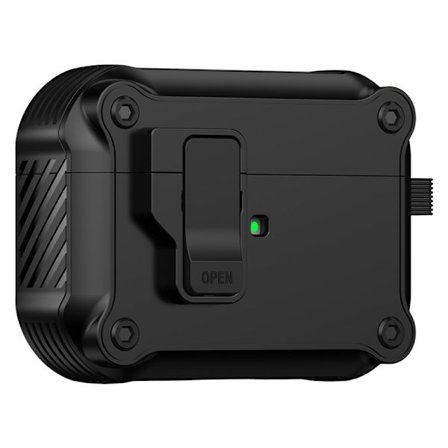 Til AirPods Pro 3 beskyttelsesdeksel i TPU + PC-skall med krok / karabinkrok - Svart