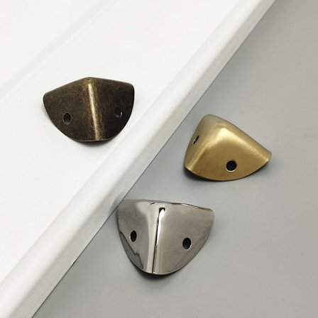 Set med 6 rundade antika möbelhörn, metallskyddshörn, lådor, möbler, hyllor, kantskydd, antikt mässingsutseende