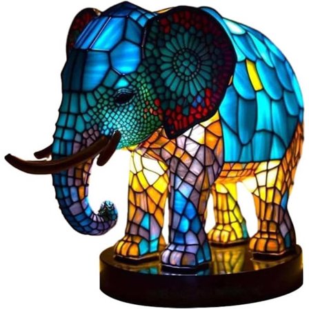 Dyr Bordlampe Serie Farget Harpiks Elefant Drage Ulv Lampe Retro Sengelampe Tiffany Stil Nattelys Bohemian Harpiks Lampe for Soverom