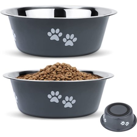 Grå rustfrit stål hundeskål (pakke med 1), rustfrit stål ikke-