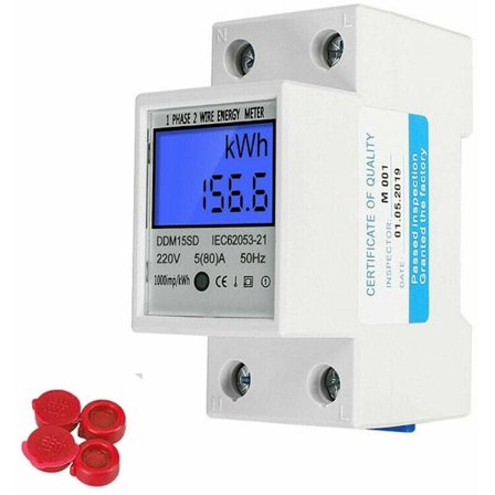 LCD-näyttöinen AC-ampeerimittari, kalibroitu DIN-kiskoon, 5(80)A AC 230V