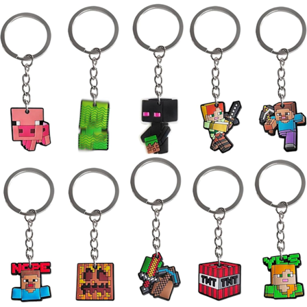 10-pak Minecraft nøgleringe, festposefyld, nøglering, sød, Minecraft nøglering, festartikler, skolepræmier til drenge piger børn