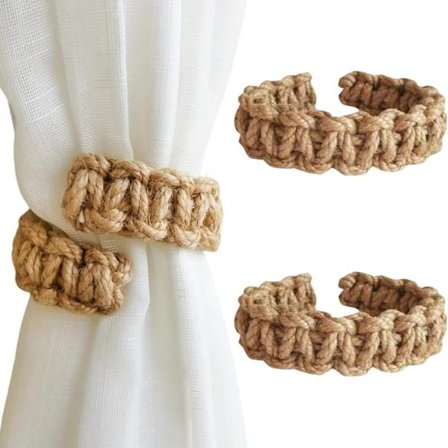 Flettede gardinholdere Rustikk Boho Sett med 10 for tynne lette gardiner Ingen veggmontering Brun