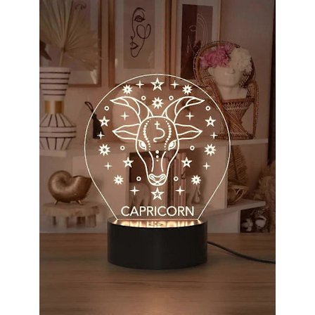 3D Stjernetegn Horoskop Nattlampe 7 Fargeendringer Berøringsfølsom Svart Base med Fjernkontroll Bursdagsgave (LGL)