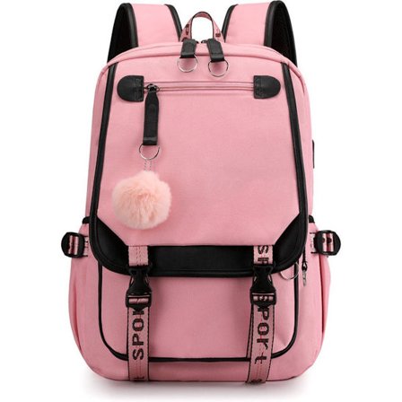 Skole skoletaske til piger Udendørs rygsæk med USB-opladningsport, Pink, Luksus rygsæk, Skoletaske, Rygsæk, Taske, Skole, Piger, Drenge