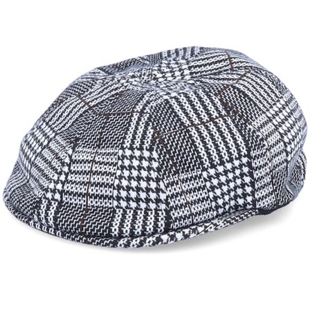 Kangol - Pattern Flexfit Black/White Flat Cap Flatcap Black Cap - @ Hatstore