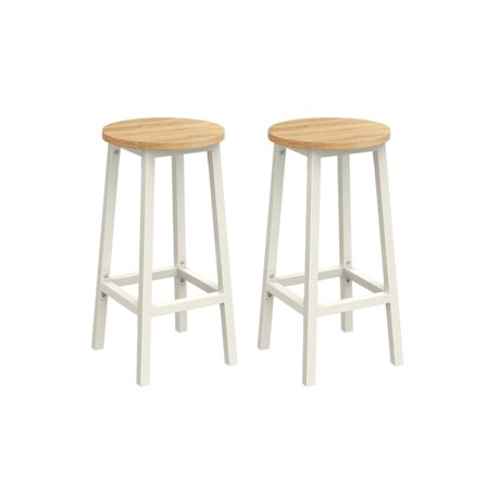 Rootz 2-delt sæt barstole - Køkkenstole - Spånpladestål - Eg Beige-Hvid - 100 kg Kapacitet - Kompakt design - Nem montering - 32cm x 65cm