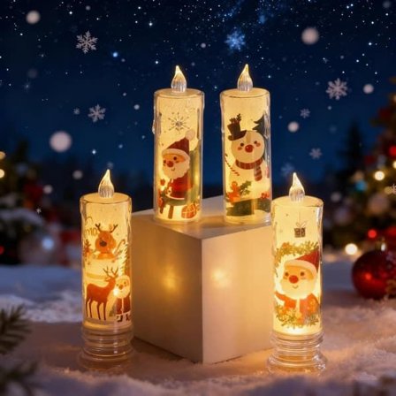 4 Pcs Flameless LED Christmas Candles - 4.8 Inches, 3D Flame, Battery Operated Vintage Christmas Decorations, Great as Kids Gift