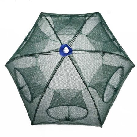 Sammenleggbart fiskenett med 6 åpninger Mørkegrønn