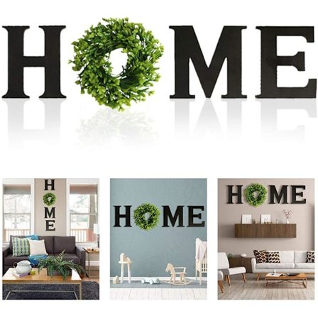 Hemskylt Ornament, Heminredning, Träbokstäver med Krans för Vägg, Rustik Hemväggdekor, Svart