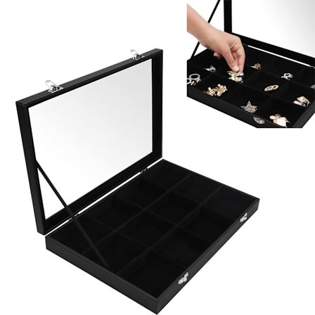 Smykkeskrin i fløyel - Justerbare skillevegger - Svart - 1 stk