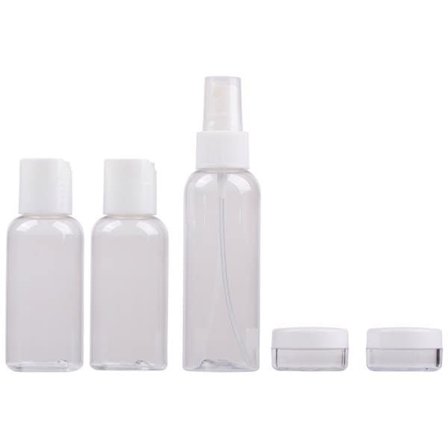 Rejsesæt med 3 flasker og 2 krukker, transparent