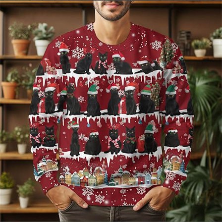 Julegenser med 3D digitaltrykk og rund hals - Gave - HQ16 - Størrelse L