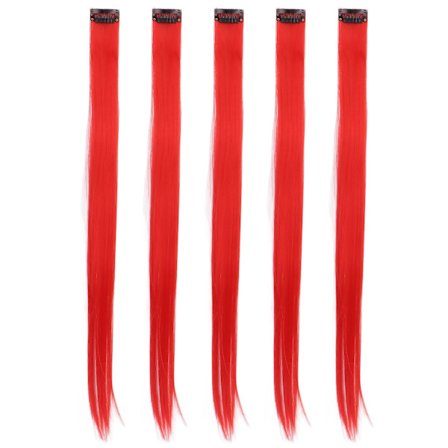 5 kpl Clip-in hiustenpidennykset Värillinen Suora Hiustenpidennykset Clip Hiustenpidennykset Juhliin Cosplay Kirkkaanpunainen