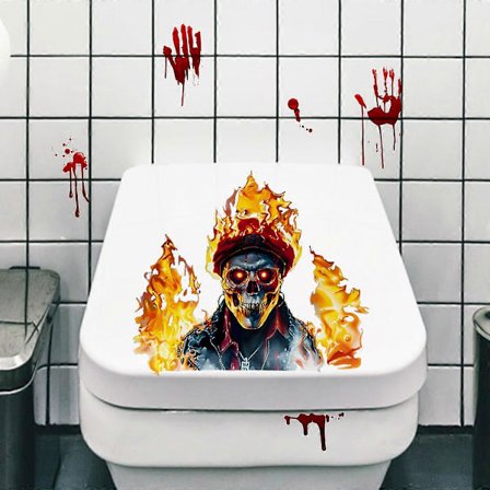 Halloween MS3218 Halloween-haamu, tuli, luuranko, wc-tarra, kodin taustakuva, kädenjälki, pudotusseinätarra, itseliimautuva