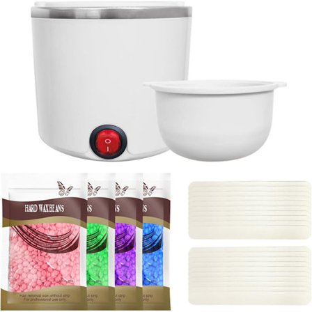 Mini hårvaxvärmare med silikonburk 200 ml, professionell varmvaxmaskin (rund vit)