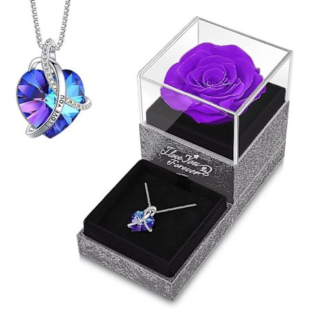 Konserverad lila ros med hjärthalsband - äkta ros presenter till mamma mormor fru flickvän Jag älskar dig presenter till henne på mors dag Alla 