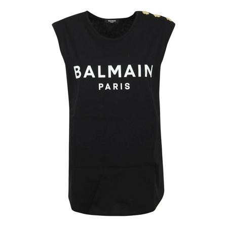 Balmain, 3 BTN Printed Tank TOP Zwart, Dames, Maat:L