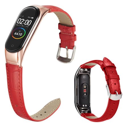 Xiaomi Mi Band 3 / Mi Smart Band 4 läderfodral med krokodilmönster - Röd