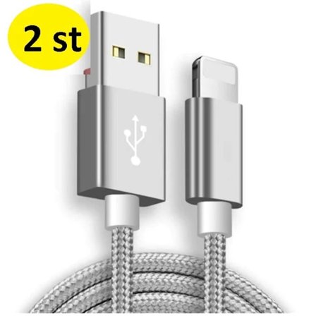 2 stk lang 3m iPhone-kabel sølv sølv