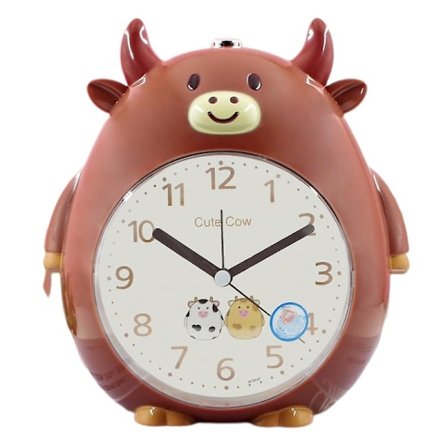 Mordely Children's Alarm Clock, Cute Cartoon Cow Alarm Clock Night Light, Bedroom Desktop Clock, Gift For Students And Children (brown)