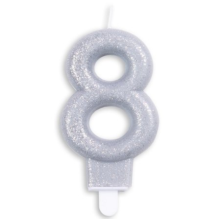 Tårtljus Siffra Silver Glitter Tallet 8