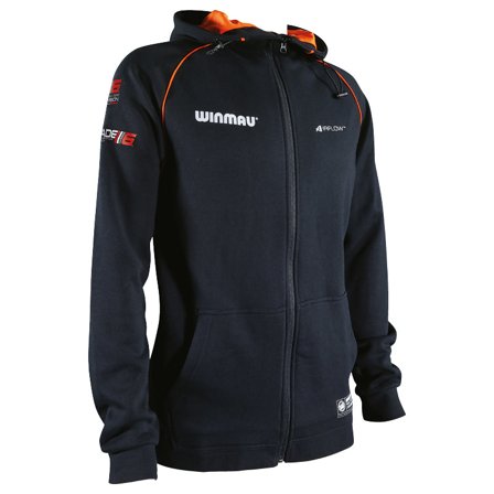 Winmau Pro-Line Hoodie Blade 6 Zip-Up Activewear Jacket - Mens Darts Clothing, Black/Orange, Sizes M-3XL