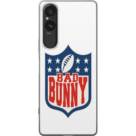 Kompatibelt Mobildeksel til Sony Xperia 5 V Bad Bunny rød grafisk plakat med portrett og typografi i latinamerikansk popdesign