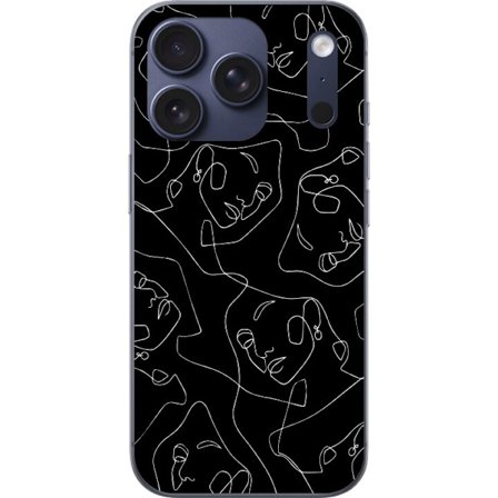 Kompatibelt Mobilskal till Apple Apple iPhone 17 Pro abstrakta ansikten linjekonst i vitt på mörk bakgrund modern minimalistisk design med konstnär
