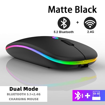 Oppladbar trådløs mus Bluetooth 2.4GHz enhet USB RGB 1600DPI for datamaskin bærbar PC nettbrett PC Macbook gamingmus