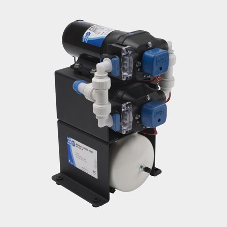 Elektrisk pantrypumpe med akkumulatortank Jabsco Double Stack 52530-1100, 24 V, 34 l/min, 3/4" (19 mm) slange, 2 x Par-Max 4 + akkumulatortank + 