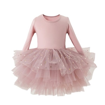 Pige Ballerina Tutu Leotard med Lange Ærmer og Glimmer