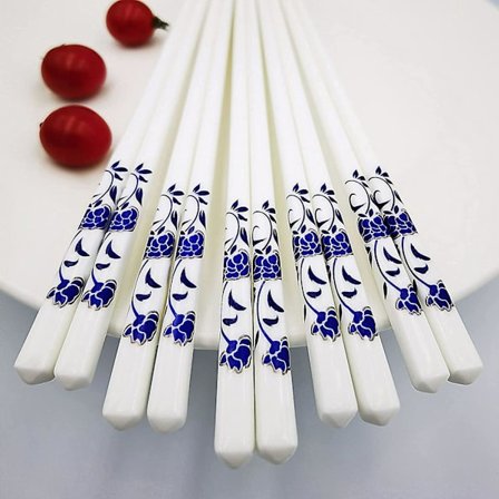 Porslinspinnar 5 Par Kawaii Pinnar - Återanvändbara och Diskmaskinsäkra Pinnset 5-pack - 9,7 tum (blå ros) Blå Ros -