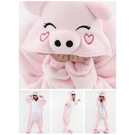 Animal Onesie Dame Flanell Pyjamassett Voksen Unisex Menn Halloween Gris Cosplay Kostyme Par Nattøy Barn Jule Jumpsuits Pink Pig L (Height 166-174CM)