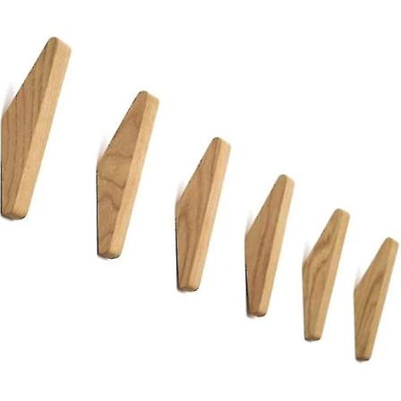 Sett med 6 Veggkroker i Tre, Trekroker, Veggkroker, Selvklebende Kroker, Robuste Kroker, For Hengende Frakker, Hatter, Charp