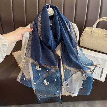 90x90cm Sjal med Broderad Fjäril Silkesjal 9 9